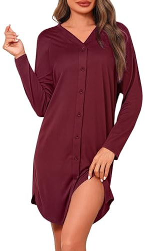 Crewhpo Robe de Nuit Post-Partum Boutonnée Devant Col V Allaitement Doux