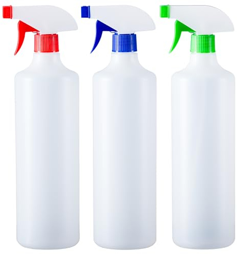 HR Hogar | Pulverizador Spray 1L Pack 3 Colores - Hecho en España - Botella Aerosol de Polietileno de Alta Densidad Resistente y Reciclable con Boquilla Regulable para Limpieza y Jardinería