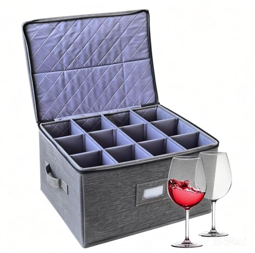 Melivarone Contenitore per 12 bicchieri – Scatolone impilabile per traslochi per bicchieri da vino, calici da champagne e flute da spumante con scomparti – Contenitore per bicchieri e stoviglie