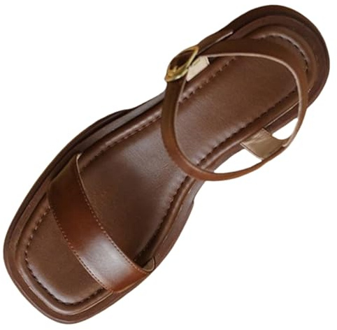 ZTFYKLIN Sandalias Mujer Verano Planas Cómodas Con Punta Abierta Y Un Solo Para Mujer, Ideales El Verano. (Brown, 38) Cuero Blancas Piel Tacón De Marron Gladiador Plataforma Negras Sandalia Cuña