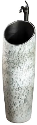 Lavandino su piedistallo Lavandino da bagno in ceramica con piedistallo in stile retrò, rubinetto e kit di scarico