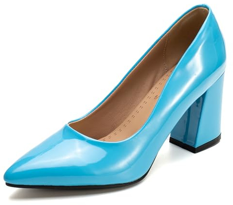 Lroey Reoly Bomba Mujer Tacón Ancho Puntiagudo Zapatos De Fiesta Dp945 Sky-Azul Talla 50 EU