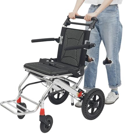 Loobiiny Sedia a rotelle pieghevole fino a 100 kg, con braccioli girevoli a 270° e poggiapiedi, facile da usare, con borsa per viaggi, shopping, sedia a rotelle da viaggio