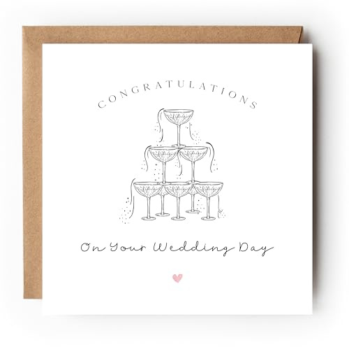 Congratulations on Your Wedding Day Card, Champagne Tower Design, Blank Inside, 148mm x 148mm, 300gsm
