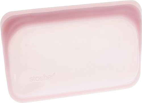 Stasher Snack Bag (Rose Quartz) | Reusable Freezer Bags For Travel and Food Storage, Silicone Zip Loc Bag | 21cm x 14cm x 1.3cm / 290ml