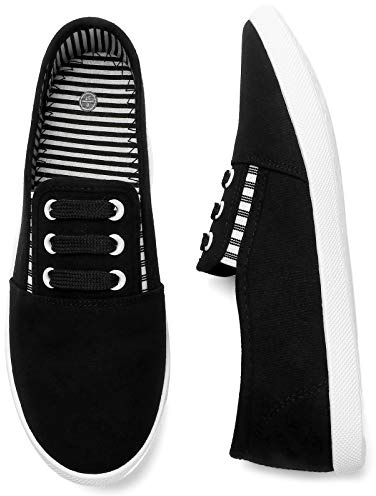 kufeiti Women's Canvas Slip On Shoes Sneakers for Women Fashion Comfortable White Black Elastic Sneakers for Women (8, Black, Numeric_8)