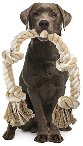 PetiFine Dog Rope Toys for Aggressive Chewers, Heavy Duty Cotton Chew Toys for Large Medium Dogs- 3 Feet 5 Knots Tough Interactive Tug of War Dog Pull Rope, Teeth Cleaning