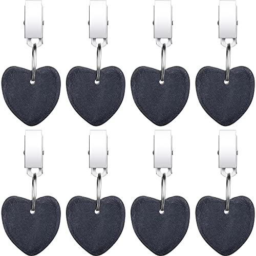 Gejoy Tablecloth Weights Hangers Heart Shape Stone Table Cloth Weights with Stainless Steel Clips Heart Stone Tablecloth Clips for Family Dinner Outdoor Picnic, 8 Packs(Dark Gray)
