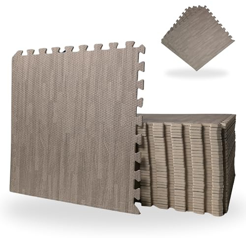 12 Piece Grey Wood Effect EVA Foam Floor Protective Floor Tiles / Mats 60x60cm Each Set For Gyms, Kitchens, Garages, Camping, Kids Play Matting, Flooring Mats Set Covers 4.32 sqm (46.5 sq ft)