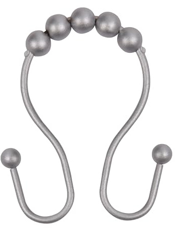 Kenney KN67124 Rust-Proof Gliding Aluminum Beaded Shower Curtain Rings with Double Hanging Hooks for Shower Curtain and Standard Shower Curtain Rod, Bathroom Use, Easy to Install, 12-Pack, Matte Gray