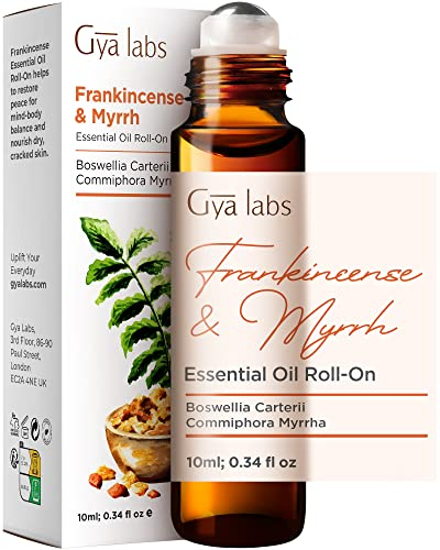 Gya Labs Weihrauch und Somali Myrrhe Ätherisches Öl Roll on - 100% reines natürliches Weihrauch für Gesicht, Myrrhe für Haut, Körper Schmerzen Komfort, Aromatherapie, Reisegröße (10 ml)