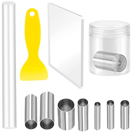 BLUESEABUY 10 Pcs Outils de Modelage de Poterie Outils Sculpture Argile Rouleaux D'argile Acrylique Polymère avec Feuilles Acrylique Rouleau Grattoir pour DIY Artisanat Sculpture Argile Poterie