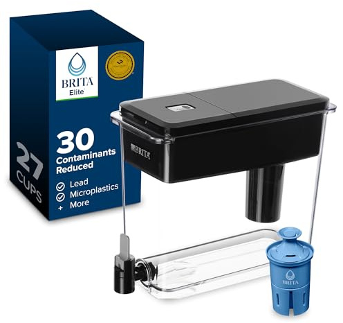 Brita 27 Cup Water Filter Dispenser with Elite Filter, NSF Certified to Remove 99% of Lead, Reduces 30 Contaminants Including Microplastics, Mercury & Chlorine, SmartLight Indicator, BPA-Free, Black