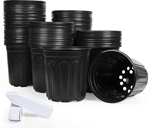 JERIA 100-Pack 1 Gallon Flexible Plant Nursery Pots with 100Pcs Plant Labels,Thickened Soft Plastic Seedling Pots,Seed Starting Pot Flower Plant Container for Succulents，Seedlings