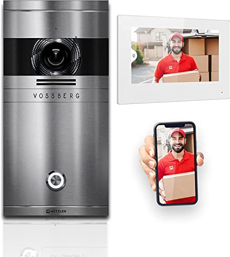 Metzler Video Türsprechanlage 1 Familienhaus | Türklingel mit Kamera FullHD | Opt. 7 Monitor | Smartphone App | Mit Anschluss für Türöffner | Anschluss: 2-Draht IP | V2A Edelstahl | VDM10 2.0 Colson