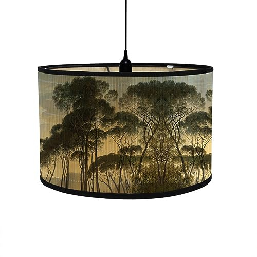 FANSU Round Drum Light Shade for Table Lamp, Modern Pattern Pendant Lampshades Easy Fit for Living Rooms, Bedroom, Hallways, Reading Room (Tall Tree,30x20cm)