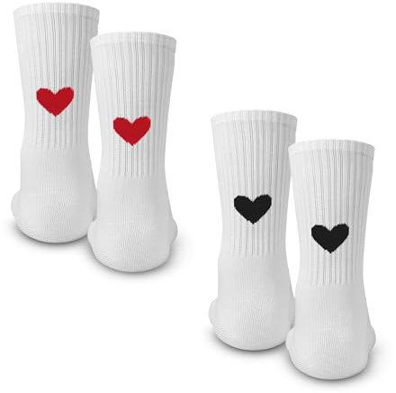 Made by Nami Weiße Crew Socks 2-er Set aus Baumwolle Weiße Tennissocken Damen 35-40 mit Herzen Atmungsaktiv (DE/NL/SE/PL, Numerisch, 35, 40, Regular, Regular, Herzen)