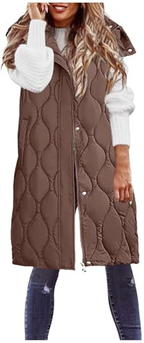 Chaleco Largo Mujer con Capucha sin Mangas Invierno Chaleco Plumas Cremallera Plegable Talla Grande Chalecos Exteriores Beige Verde Parka Running Elegantes Chaleco Blanco Rojo Chaleco Acolchado