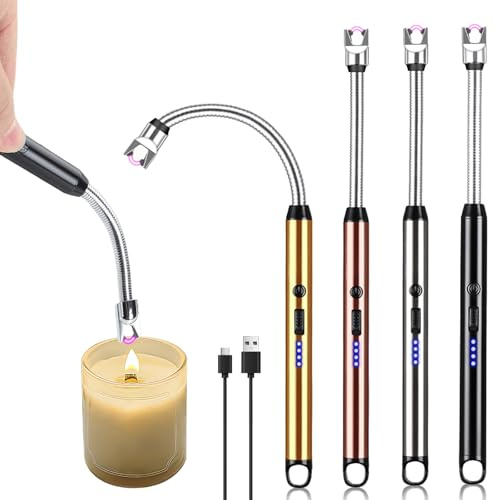 4 mecheros de arco eléctrico, recargable por USB, con candado de seguridad, portátil, resistente al viento de 720°, para cocina, camping, fuegos artificiales, chimenea, velas, encendido