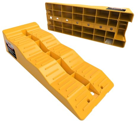 TOWKING Cuñas para autocaravana -2 piezas/1SET, la capacidad de carga máxima es de hasta 10 toneladas – Cuñas de rampa para caravanas y remolques (amarillas)