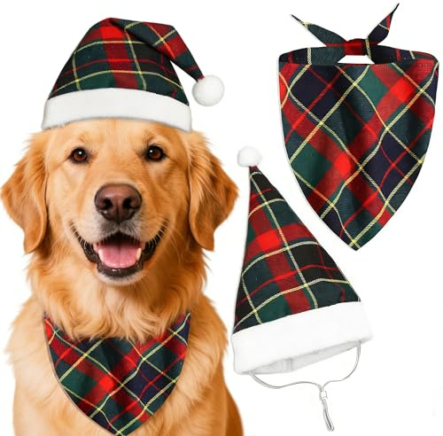 JeVenis Bonnet de noël Bonnet de père Casquettes pour Chien noël Animal Domestique écharpe Rouge Hiver Cou fête Costume pour Animaux domestiques