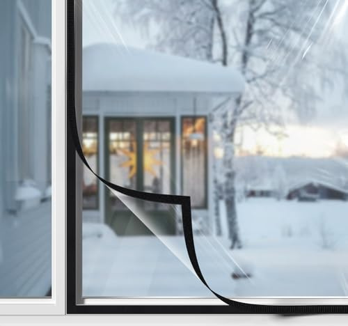 BKSAI Film Isolant Fenêtre Anti Froid Hiver Transparent Film Isolant pour Fenêtre en Matériau EVA Épais Kit d'Isolation de Fenêtre avec Bande Adhésif pour Installation Facile - 150x170cm