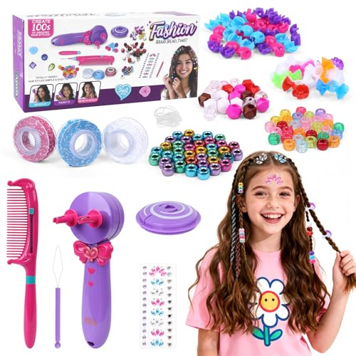 Machine A Tresser Les Cheveux Fille 3 en 1, Kit Coiffure Enfant Fille avec Accessoires DIY, Machine à Tresser Automatique avec 3 Styles De Tressage, Cadeaux pour Filles
