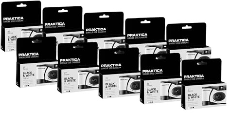 Praktica Single Use Disposable Camera 27 Shots Black & White Film Pack of 10 for weddings, gatherings, travel & more