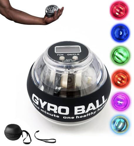 OUHKDM Curaball - Fortalecedor de Agarre de Mano con Contador y luz, giroscopio de 6 Colores con Inicio automático, Bola de torsión metálica para ejercitar Manos, antebrazos y muñecas