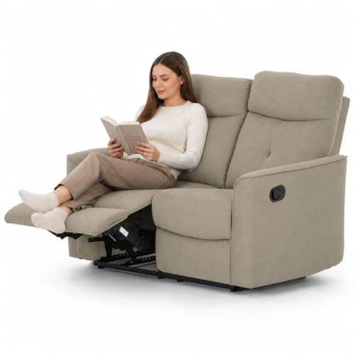 BAKAJI Divano 2 Posti Recliner Manuale con Imbottitura ad Altissima Densità, Poltrona Schienale e Poggiapiedi Reclinabile, Design Moderno, Ideale per Soggiorno, Salotto, 132 x 96 x 103 cm