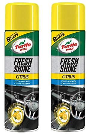 Turtle Wax Fresh Shine Interior Plastic & Dashboard Cleaner with Air Freshener Citrus Scent 500ml x2 - Removes Dirt, Dust & Residue from Car Interior Plastic for a Glossy Shine & Fruity Smell