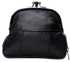 Kleine Geldbörse aus Leder mit Geheimfach | Kleingeldtasche mit Drehverschluss für Damen & Herren, Schwarz, 1 Pack, Beutel