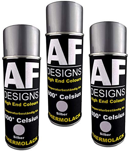 Alex Flittner Designs Vernice termica spray 3 bombolette spray per stufa, resistente al calore, 800 °C, argento, 400 ml, protegge il motore e lo scarico dalla ruggine