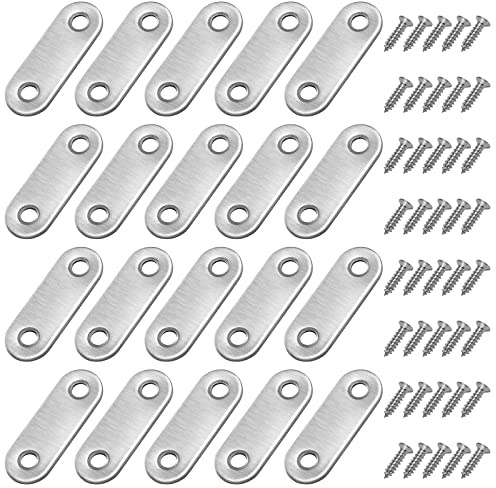 Corner Brackets Flat Straight Corner Brace Stainless Steel Plates Brackets with Fixing Screws for Furniture Desk Table Shelf Repair 46*16mm 20 Pack