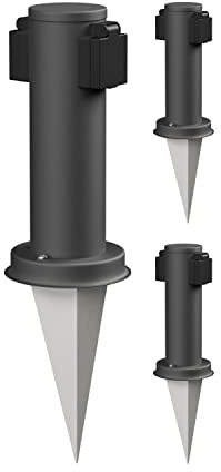 ledscom.de 3 Stück Garten-Steckdosen-Säule PORU mit Erdspieß für außen, 2-Fach, Edelstahl, anthrazit, rund, 27cm