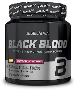 BioTechUSA Black Blood NOX+ | pre-workout med koffein & kreatin | Med citrullin, arginin & beta-alanin | NOX-komplex | L-tyrosin | sockerfri | 340 g, Ruby Choklad och Jordgubbar