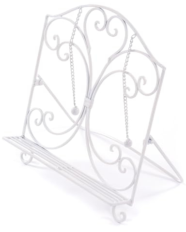 DESIGN DELIGHTS KOCHBUCH STÄNDER Cucina | 32x30x14 cm (HxBxT), Schmiedeeisen | antiker Buchständer, Lesehalter, Vintage Rezepthalter, Kochbuch Aufsteller | Farbe: weiß