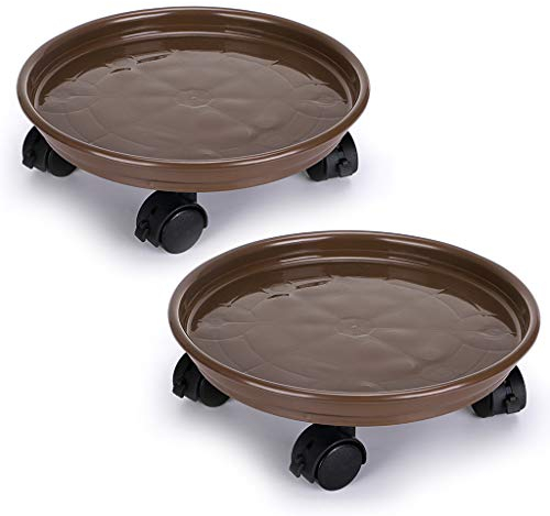 Skelang 2 Soportes de Maceta de 30 cm con Ruedas, Soporte rodante para Plantas, Soporte para Planta con Rueda Universal para Plantas de Interior y Exterior, Capacidad de Carga 56 kg, Color marrón