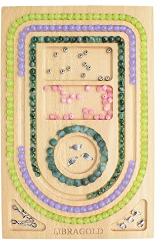 LIBRAGOLD Perlenbrett zur Schmuckherstellung, Holztablett, Perlen-Design-Matte für Halsketten, Armbänder, DIY