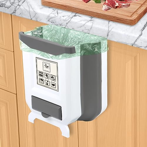Poubelle Cuisine Pliable, 2,4 Gallons Suspendue Poubelle Murale avec Rangement de Sac Poubelle, Placard Poubelle Porte Cuisine pour cuisine camping, Portes d'armoires Chambre Bureau Salle de Bain
