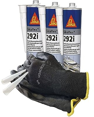Sika Sikaflex 292i Marine Kleber haftstark - Klebstoff für Boot und Schiffsbau, 300ml weiß - 3er Set mit 5 Düsenspitzen
