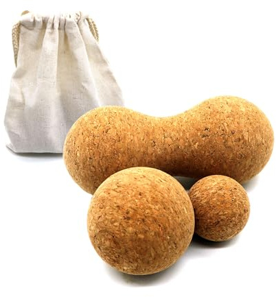 Rreadean Cork Massage Ball Set for Fascia Release After Exercise, Yoga,Trigger Point Therapy, Relax Muscles, and Relieve Stress,Set of 3 （5.4*2.4+2.4+1.7 Lacrosse Massage Balls