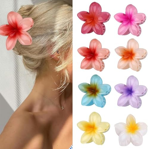 Guidre 8 st Blommiga Hårklämmor, Tropisk Design, Hållfri & Hårbottenfri, Perfekt för Vuxna Kvinnor & Flickor