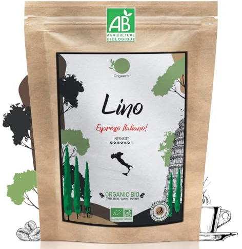 ORIGEENS CAFE GRAIN BIO 1kg pour Expresso | Café en Grain Expresso Italien 80% Arabica 20% Robusta | Torréfaction Artisanale | Lino