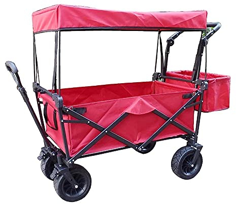 CRBUDY Chariot à Bras Pliable G-Arden, Chariot Robuste avec auvent, Chariot de Courses Multifonction pour Camping en Plein air, Camion de Traction de Plage avec 4 Roues, Charge : 150 kg/b