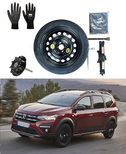 Kit Roue de secours Galette 16 compatible avec Dacia Jogger avec Cric, Clé, Vis, Gants et Sac 135/90R16