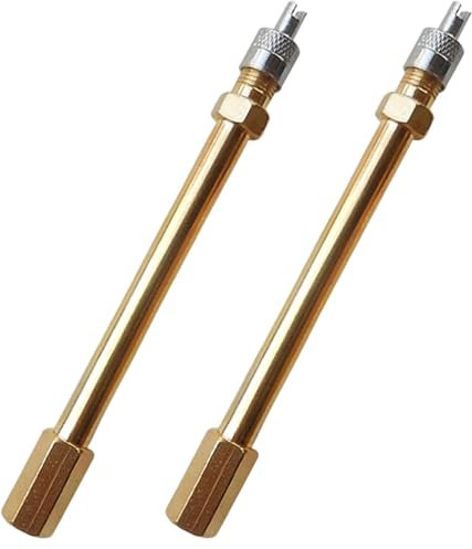 jushion 2 Stück ventilverlängerung autoventil, Autoventil verlängerung 10cm Rückschlagventil, Geeignetes Aufblasbares Reifenverlängerungsventil Für Fahrrad, E-Scooter Auto,LKW usw (Gold)