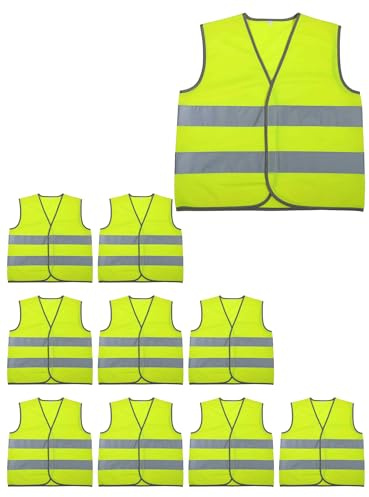 Adigau 10 Pieces Safety Vest Kids Hi-Viz Jackets Kids High Visibility Reflective Vest High Vis Reflective Safety Vest Pupils Reflective Clothing 10 Pack Yellow XS