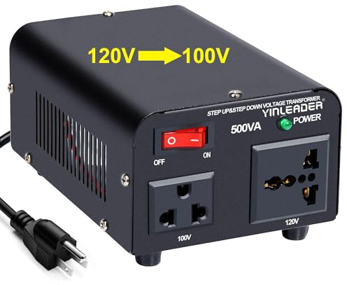 Yinleader 500W US to Japan Voltage Converter 120V to 100V Step Down Transformer for Japanese Appliances (Turntable/Player/Amplifier/yogurtia/Consoles/Synthesizers, etc.) in US