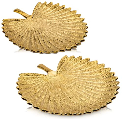 Oairse set om 2 keramiska smyckesskål guld palmblad smyckesbricka keramisk ringskål, smyckestallrik, smyckesbricka för uppsamlingsbricka, mors dag, jul, skördefest, födelsedagspresent